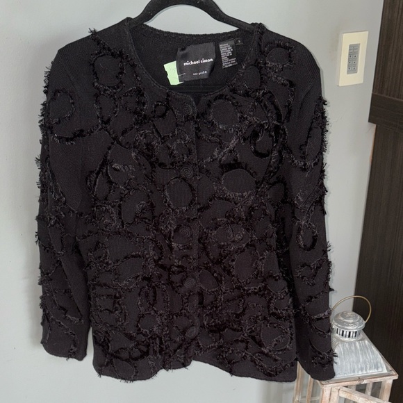 Michael Simon Eyelash Fringe Textured Cardigan - Picture 1 of 5